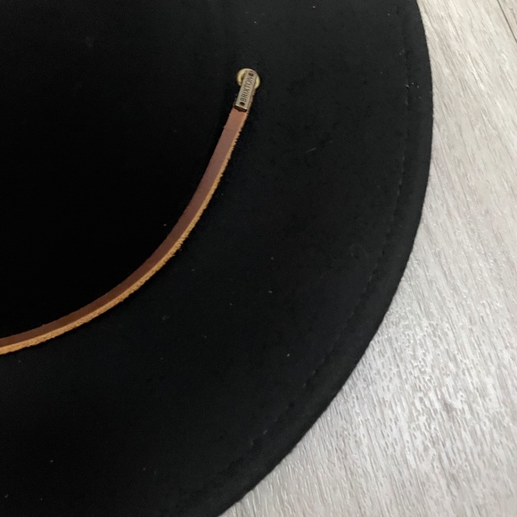NWT black felt wide brim boho glam Brixton hat with brown suede drawstring tie. main image 7